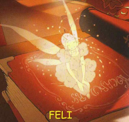 Feli egy könyvön ücsörög